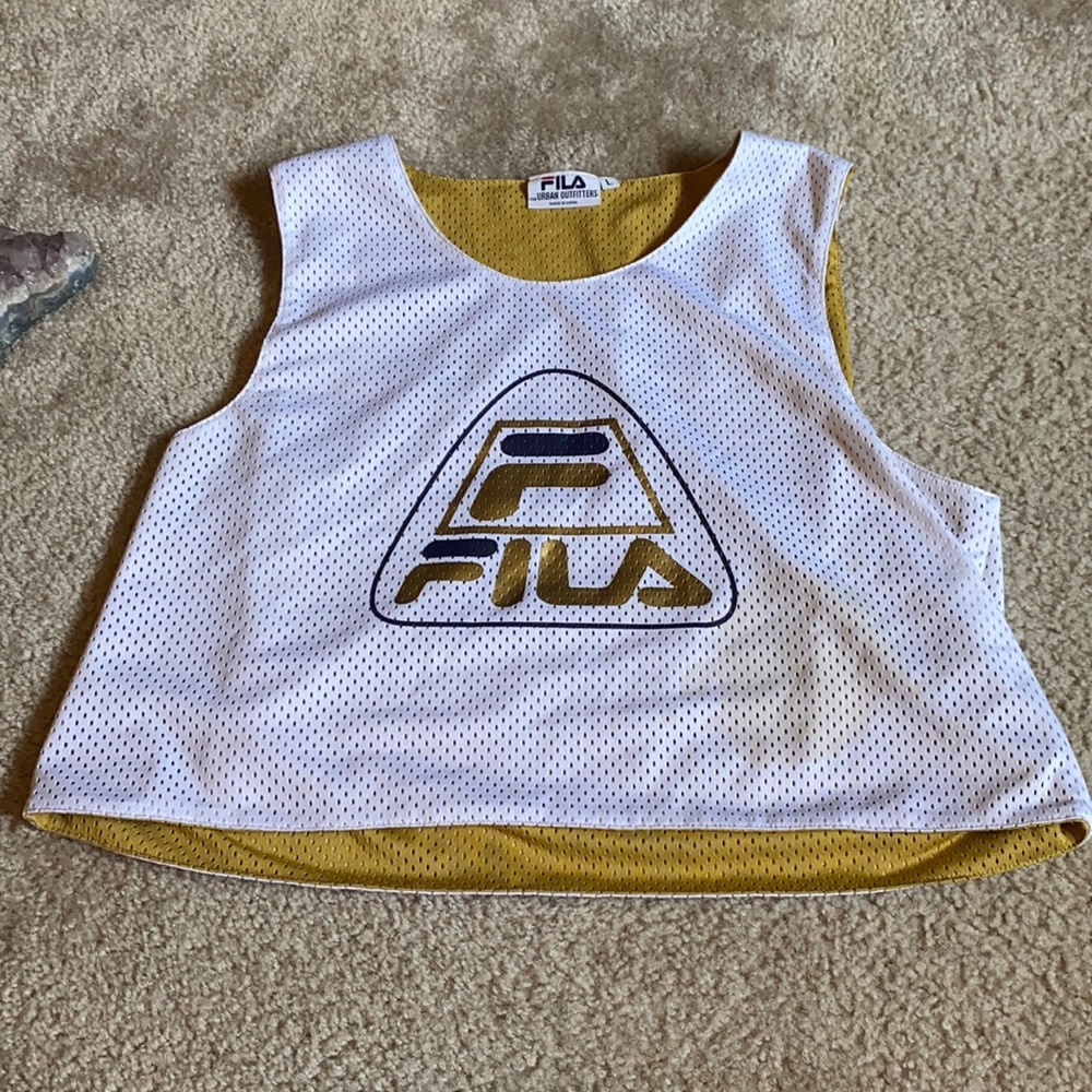 Large purple and gold crop Fila jersey